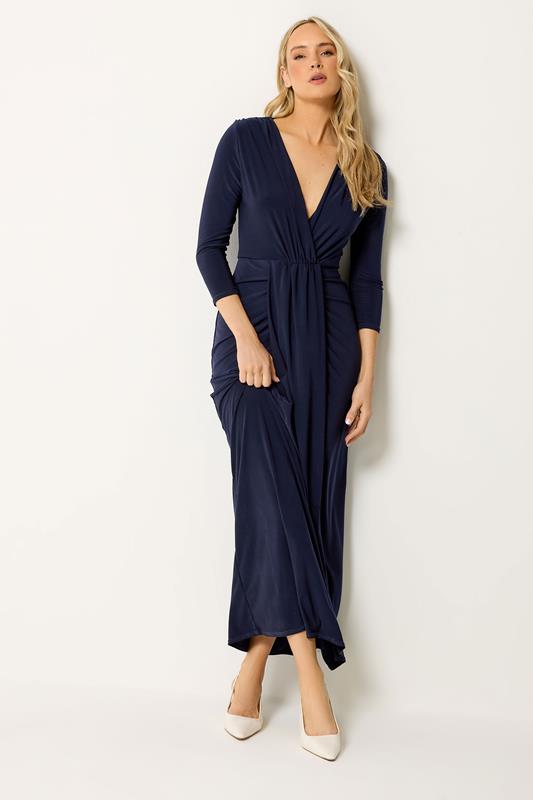 LTS Tall Women's Navy Blue Drape Wrap Maxi Dress | Long Tall Sally 1