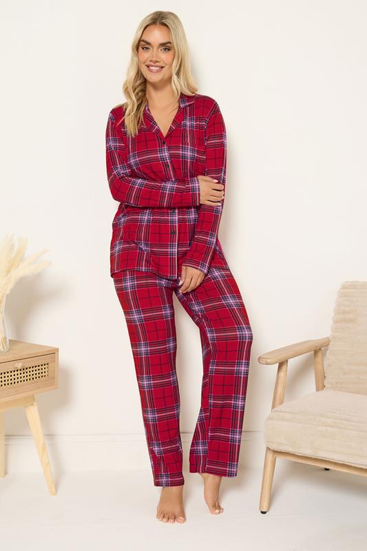 YOURS Plus Size Red Check Soft Touch Pyjama Set | Yours Clothing 5
