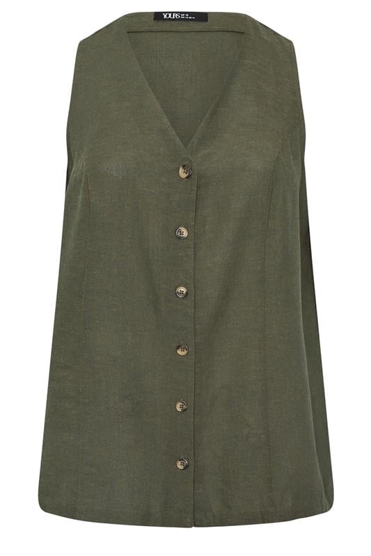 YOURS Plus Size Khaki Green Linen Waistcoat | Yours Clothing 6