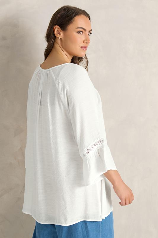 EVANS Plus Size White Crochet Detail Tie Neck Blouse | Evans  4