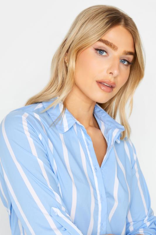 M&Co Blue Stripe Tab Sleeve Detail Shirt | M&Co 4