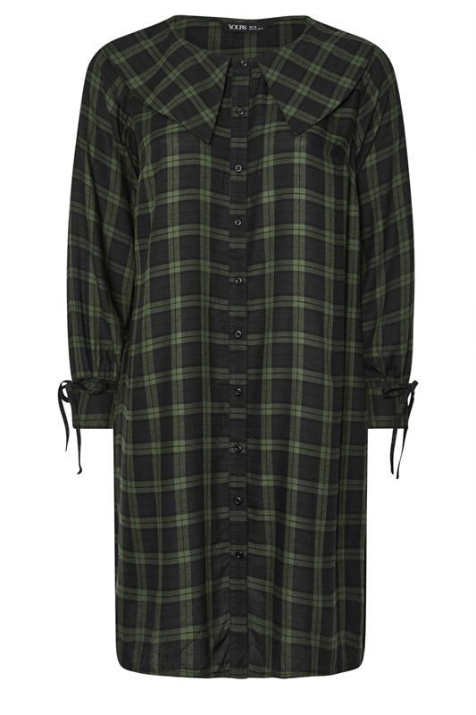 YOURS Plus Size Khaki Green Check Collar Mini Dress | Yours Clothing 6