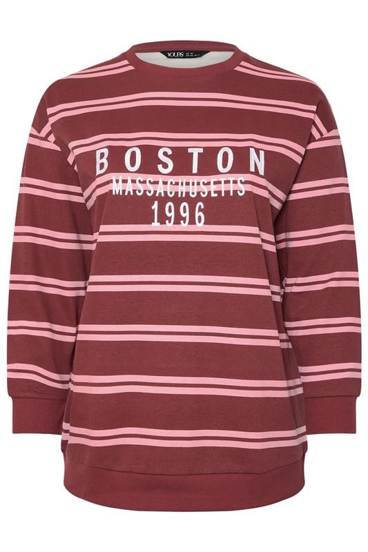 YOURS Plus Size Red 'Boston' Slogan Stripe Sweatshirt | Yours Clothing 5