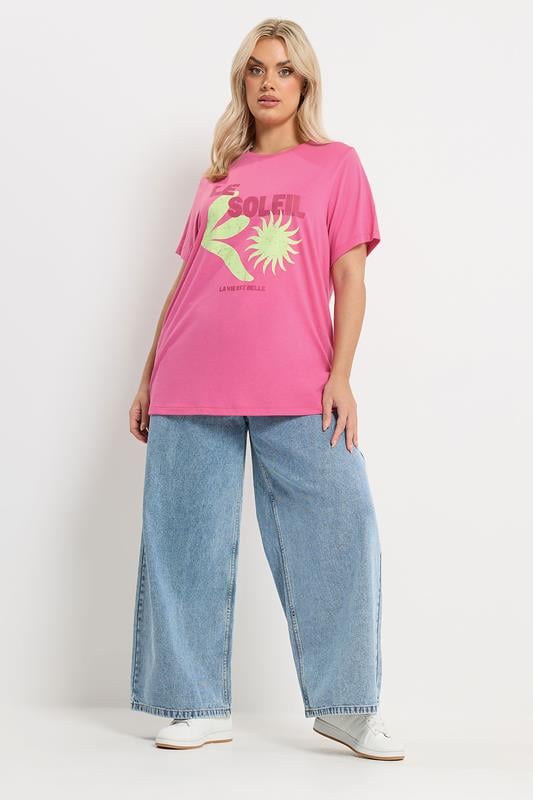 YOURS Plus Size Pink 'Le Soleil' Graphic Print T-Shirt | Yours Clothing  1