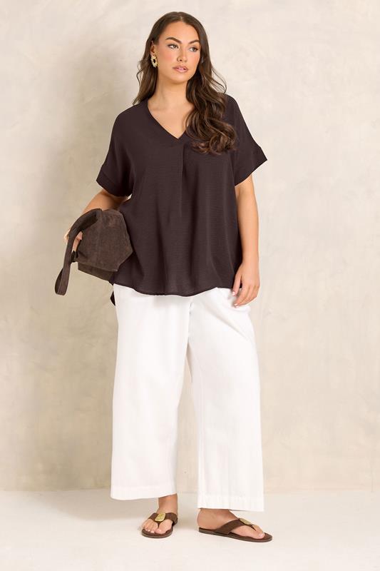 EVANS Plus Size Chocolate Brown Front Pleat Blouse | Evans 1