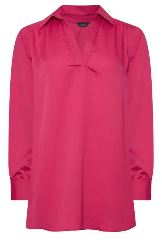 M&Co Hot Pink V-Neck Collared Blouse | M&Co 6