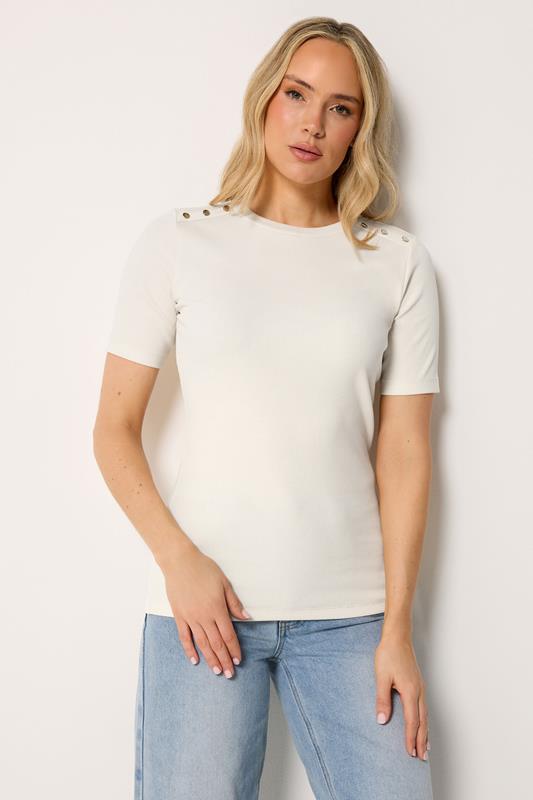 LTS Tall Ivory White Ribbed Button T-Shirt