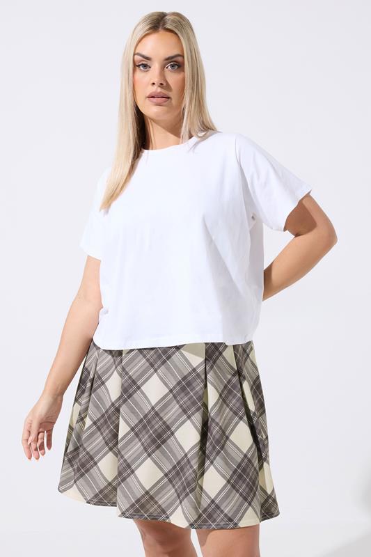 LIMITED COLLECTION Curve Natural Brown Check Pleated Skirt