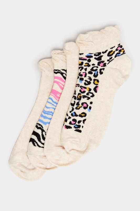 YOURSET 4 PACK Curve Cream Animal Print Ankle Socks