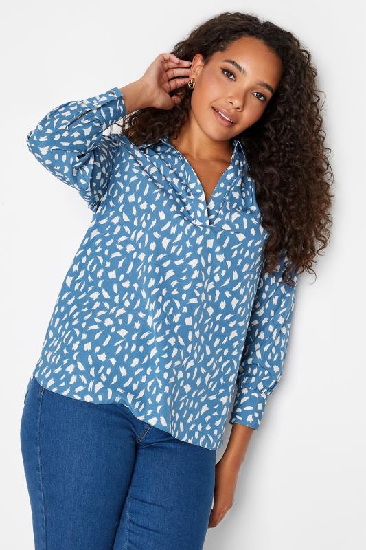 Women's  M&Co Blue Brush Stroke Print Half Placket Shirt