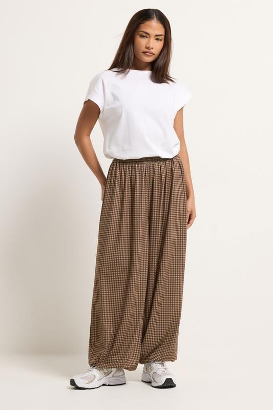 PixieGirl Petite Women's Brown Gingham Balloon Trousers | PixieGirl 1