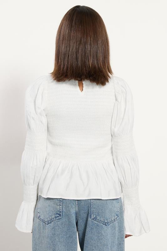 PixieGirl Petite Women's White Shirred Peplum Smock Top | PixieGirl 4