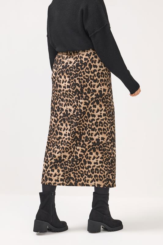 YOURS Plus Size Brown Leopard Textured Tube Skirt | Yours Clothing 2