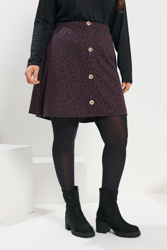 YOURS Curve Purple Leopard Button Front Mini Skirt
