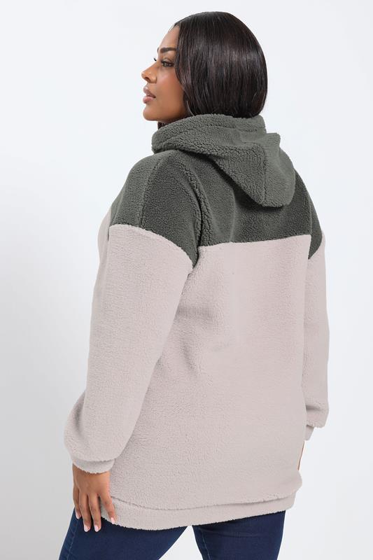 YOURS Plus Size Grey & Purple Colourblock Teddy Fleece Hoodie | Yours Clothing  2