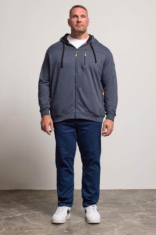 D555 Big & Tall Navy Blue Marl Zip Through Hoodie | BadRhino 1