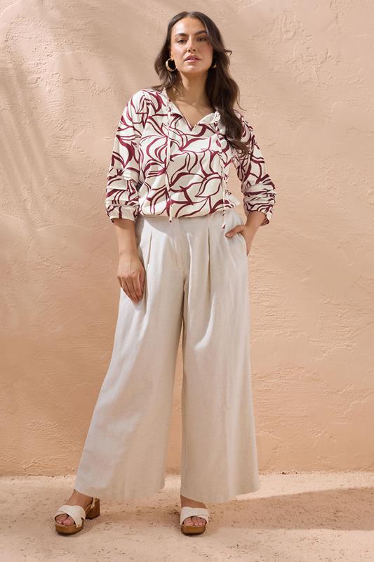 EVANS Plus Size Natural Brown Abstract Floral Cotton Top | Evans 2