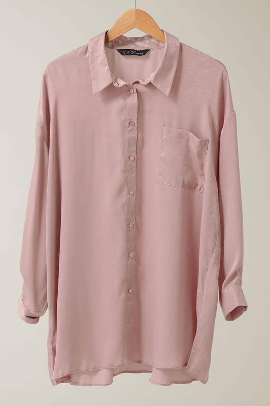 EVANS Plus Size Light Pink Metallic Button Through Shirt | Evans 5