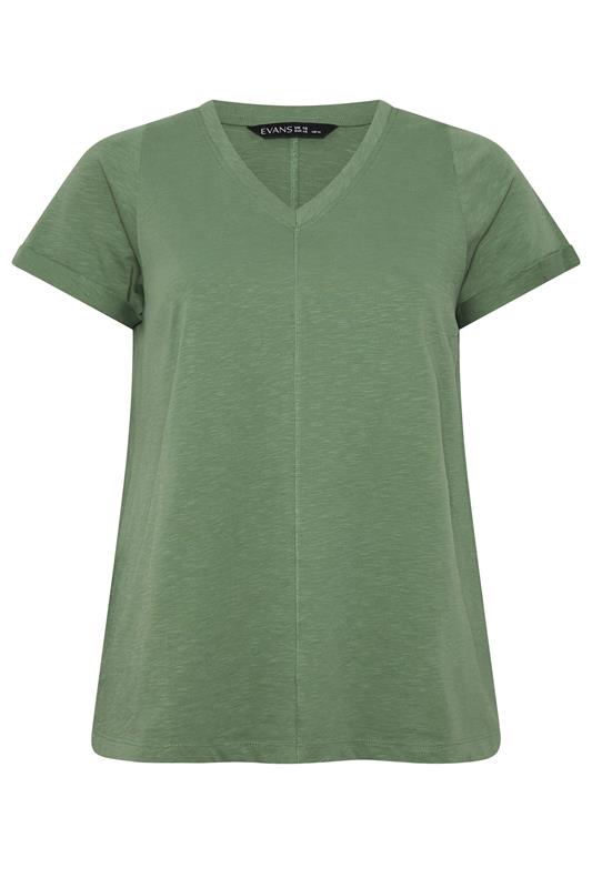 EVANS Plus Size Soft Khaki V-Neck Cotton T-Shirt | Evans 5