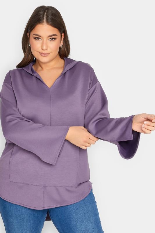 YOURS LUXURY Plus Size Purple V-Neck Jersey Hoodie | Yours Clothing  1