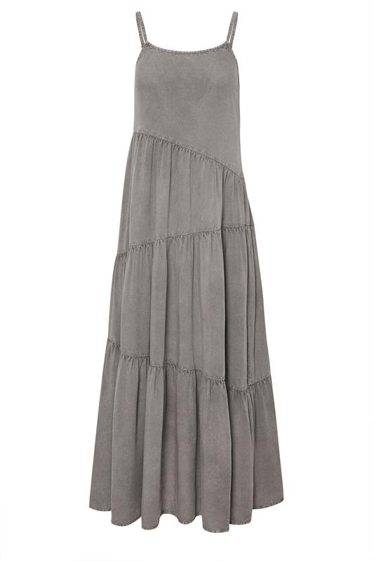 PixieGirl Petite Women's Grey Acid Wash Asymmetric Tiered Maxi Dress | PixieGirl 5