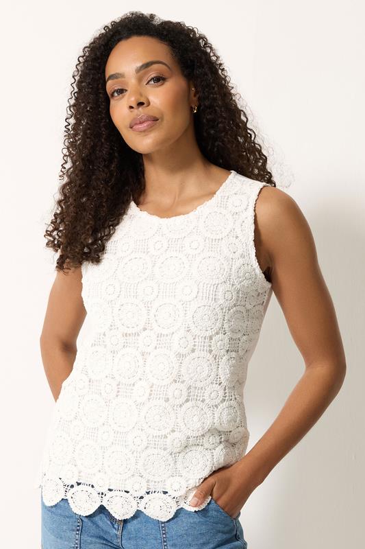 M&Co Ivory White Crochet Cotton Vest Top | M&Co 1