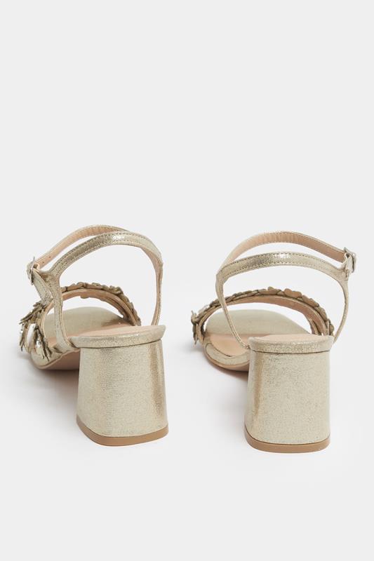 Gold Shimmer Floral Block Heel Sandals In Extra Wide EEE Fit | Yours Clothing 5