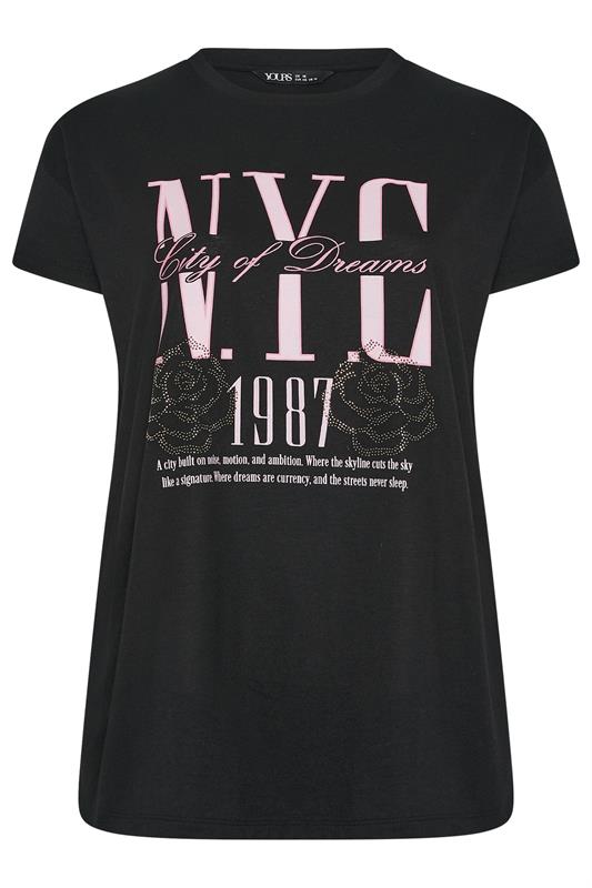 YOURS Plus Size Black 'NYC' Rose Embellished Graphic T-Shirt | Yours Clothing 5