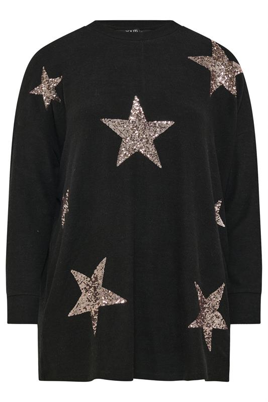 YOURS Plus Size Black Sequin Embellished Star Jumper | Yours Clothing 5