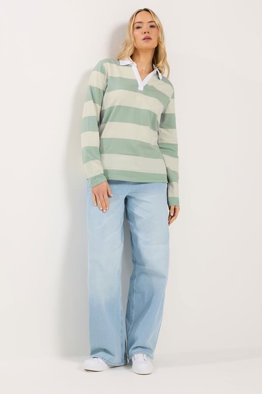 LTS Tall Women's Mint Green & Cream Stripe Cotton Rugby Sweatshirt | Long Tall Sally 1