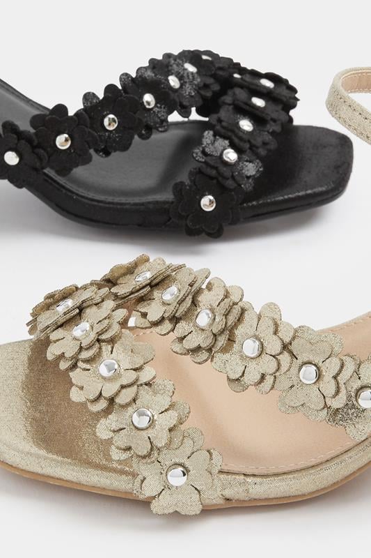 Gold Shimmer Floral Block Heel Sandals In Extra Wide EEE Fit | Yours Clothing 7