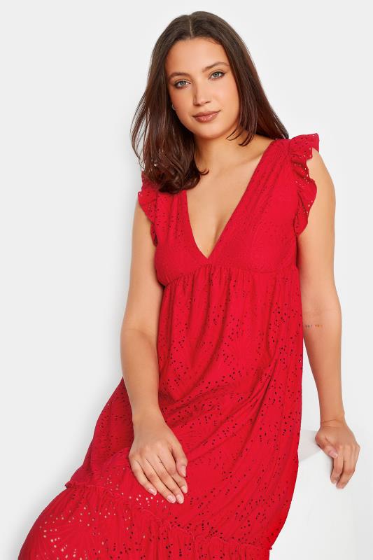LTS Tall Red Broderie Anglaise Frill Maxi Dress | Long Tall Sally 4