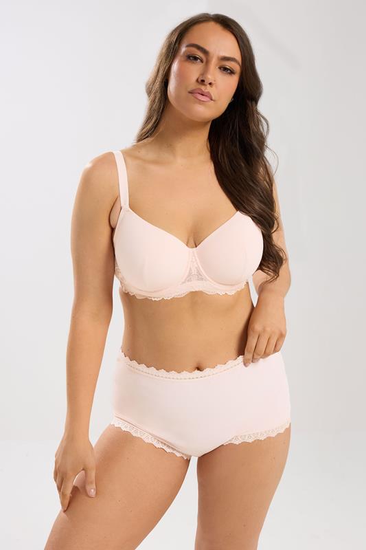 YOURS Plus Size Pink Lace Trim High Waisted Shorts | Yours Clothing 1