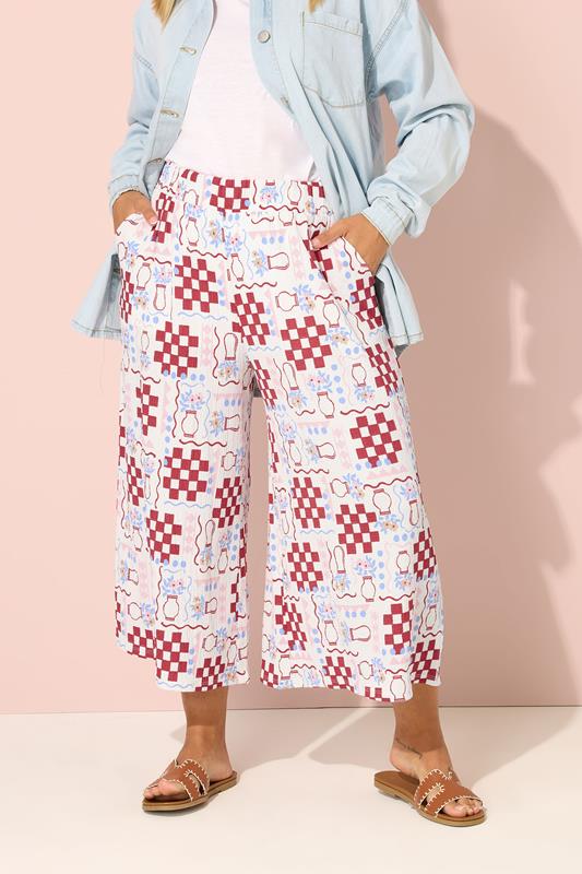 YOURS Plus Size White Floral Check Crinkle Midaxi Culottes | Yours Clothing 1