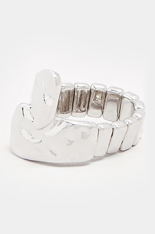 Silver Tone Textured Hammered Stretch Ring | Yours Clothing 2