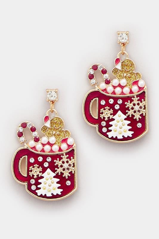  Yours Gold Tone Hot Chocolate Christmas Novelty Earrings