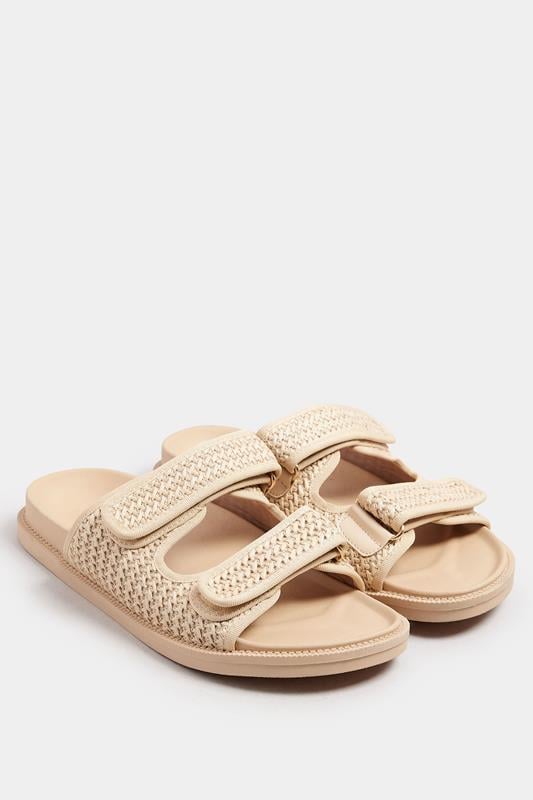 Natural Brown Woven Velcro Strap Sandals In Extra Wide EEE Fit