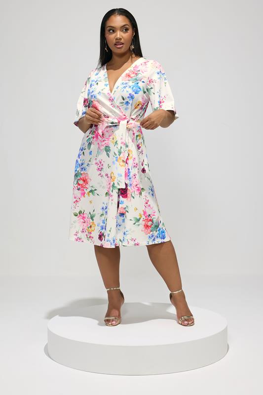 YOURS LONDON Curve White Floral Wrap Skater Dress