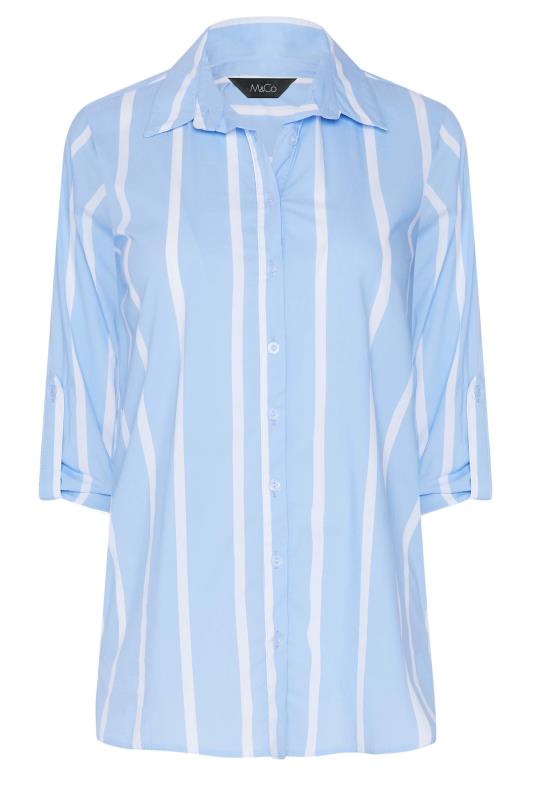 M&Co Blue Stripe Tab Sleeve Detail Shirt | M&Co 5