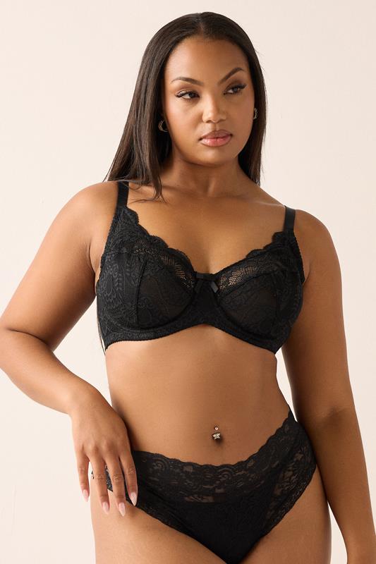 YOURS 2 PACK Plus Size Black & White Swirl Lace Bras | Yours Clothing 4