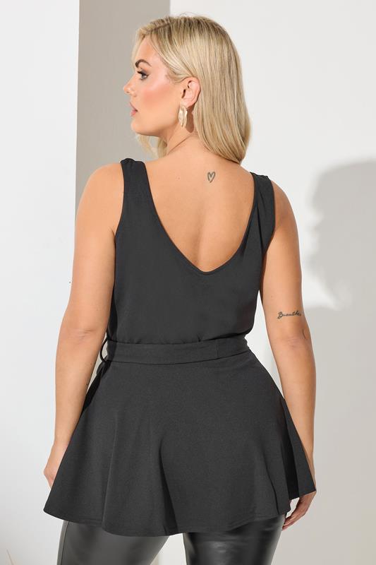 YOURS LONDON Plus Size Black Sleeveless Peplum Top | Yours Clothing 2