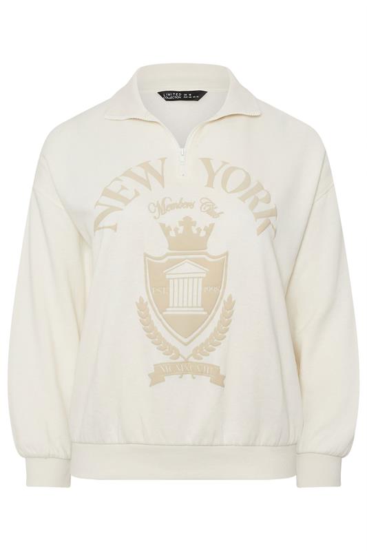 LIMITED COLLECTION Plus Size Cream 'New York' Quarter Zip Sweatshirt | Yours Clothing 5