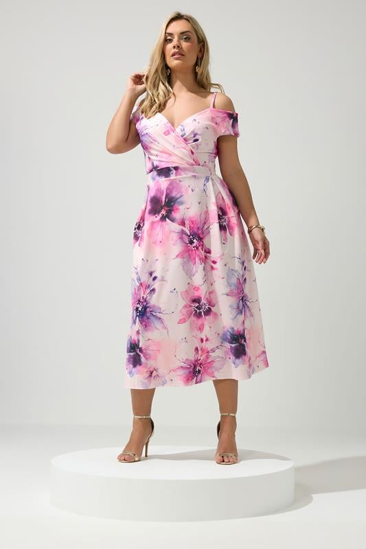 YOURS LONDON Curve Pink Bardot Floral Skater Dress