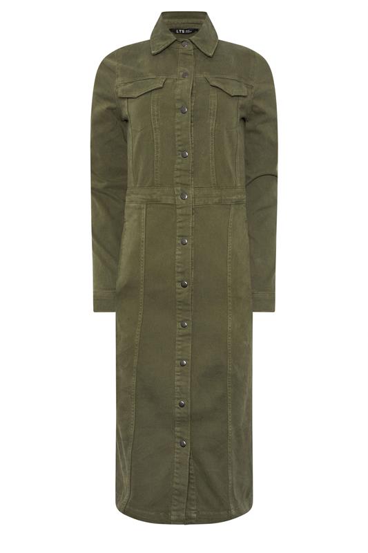 LTS Tall Women's Olive Green Button Denim Midi Dress | Long Tall Sally 5