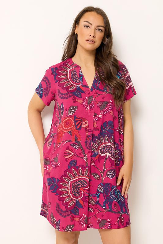 YOURS Curve Pink Paisley Pleat Front Dress