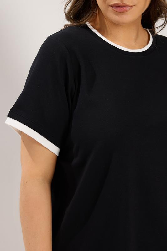 YOURS Plus Size Black Contrast Trim Ringer T-Shirt | Yours Clothing 4