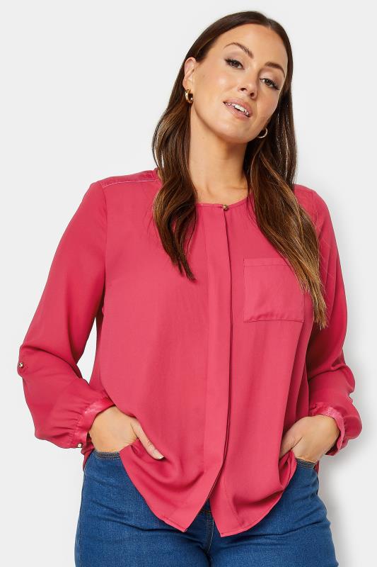 Women's  M&Co Red Satin Contrast Panel Shirt