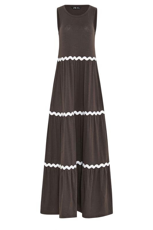 LTS Tall Women's Chocolate Brown Contrast Swirl Tiered Cotton Maxi Dress | Long Tall Sally 5
