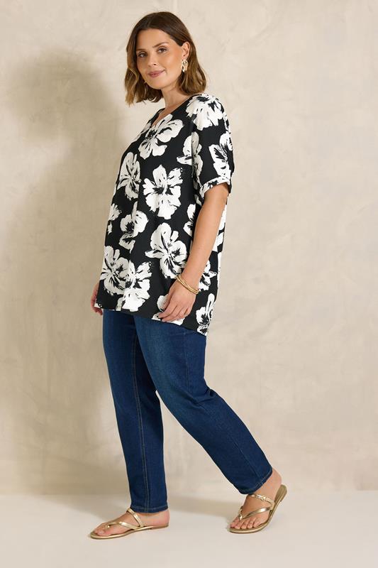 EVANS Plus Size Black Floral V-Neck Top | Evans 1