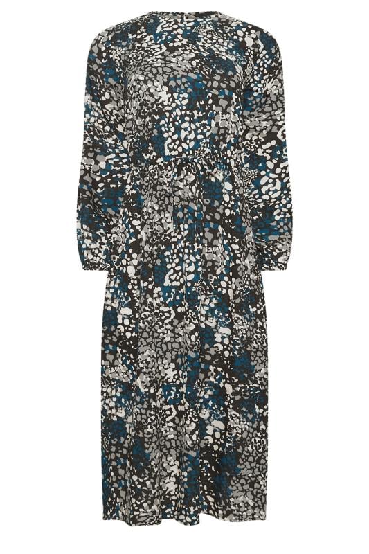 PixieGirl Petite Women's Blue Woven Abstract Tie Waist Midi Dress | PixieGirl 5